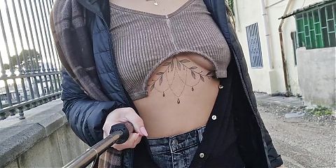 I flash my breasts, change my T-shirt in the middle of the city and walk around showing my tits and erect nipples