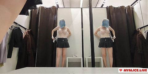 Try on transparent sexy clothes in a mall. Look at me in the fitting room and jerk off to my tits, I like it.