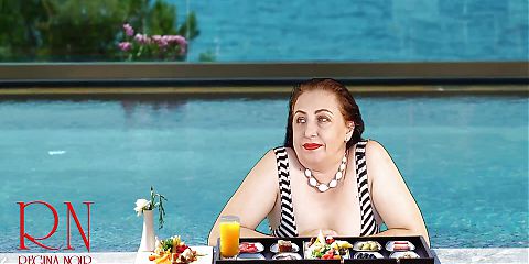 Regina Noir. Tits teasing at swimming pool. Nudist hotel. Nudism outdoors. L